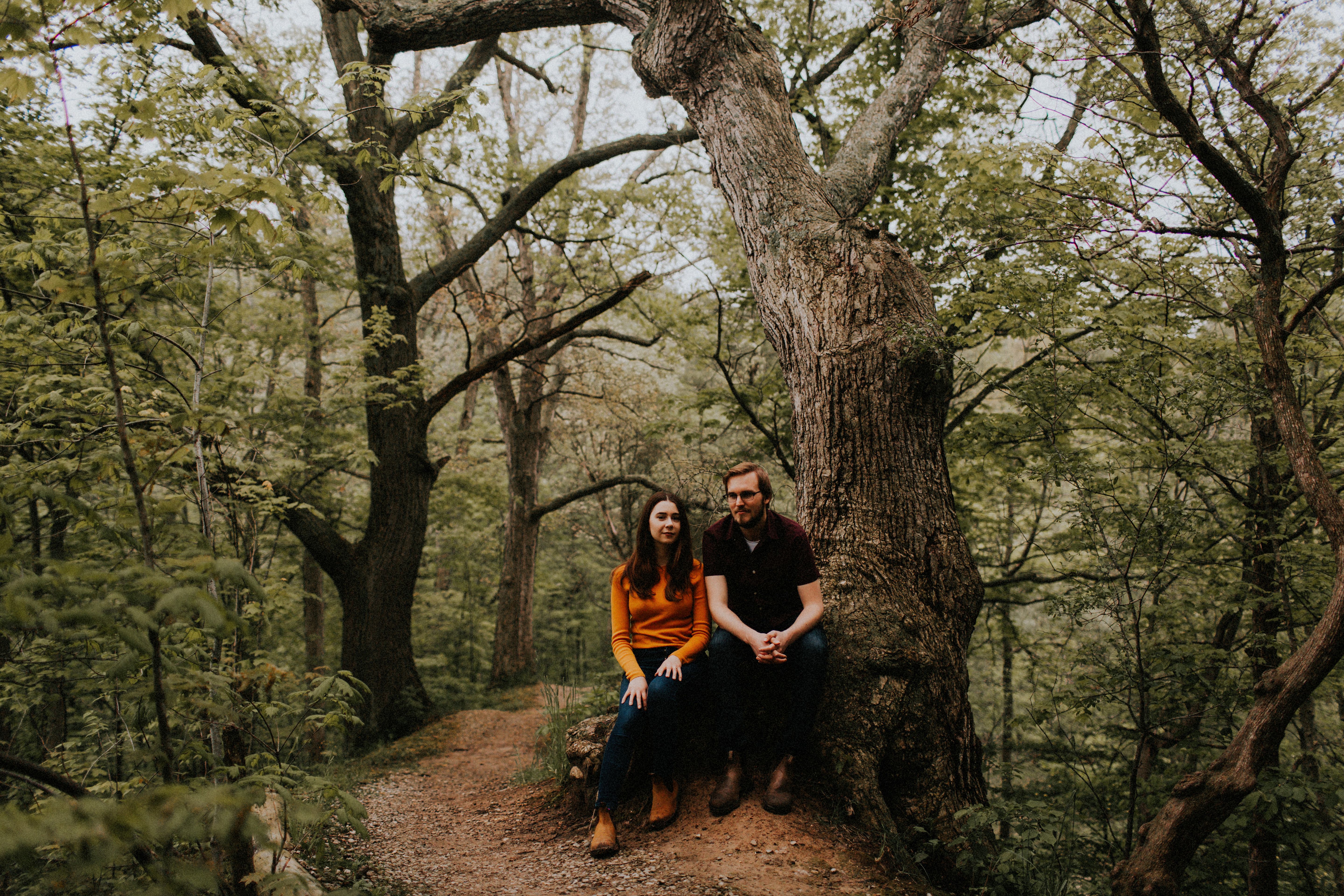 couple sitting in forest