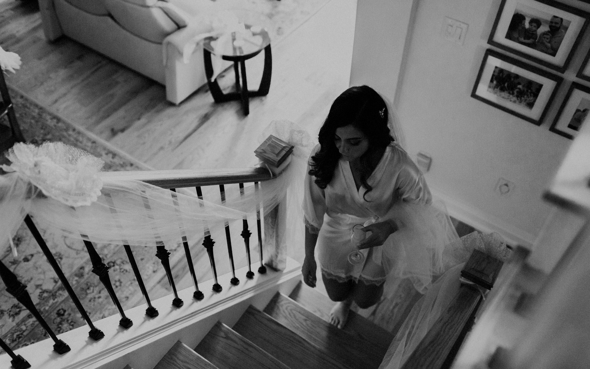 bride walks upstairs