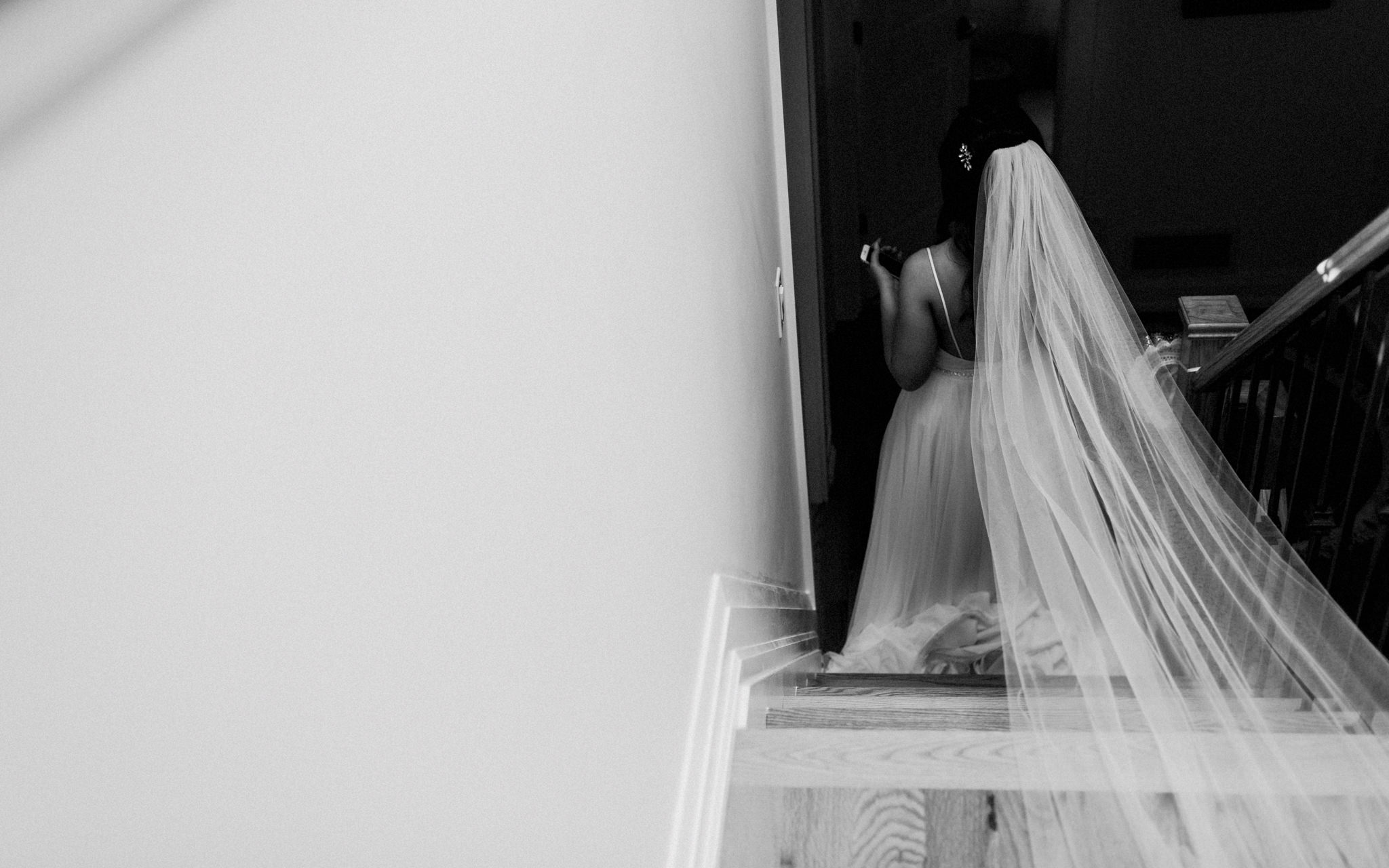bride walks downstairs