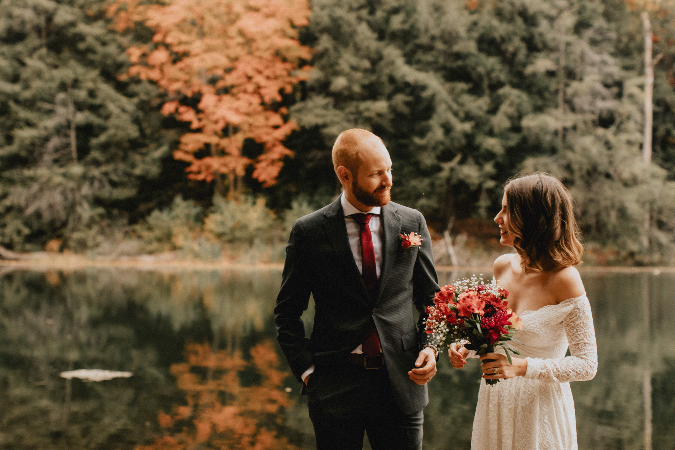 Bride and groom waterside ceremony - Huron Natural Area Micro Wedding Kitchener, Ontario